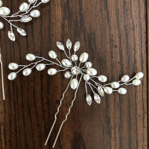 Wedding silver hairpins jewelry bride bridesmaid - Picture 2 of 4